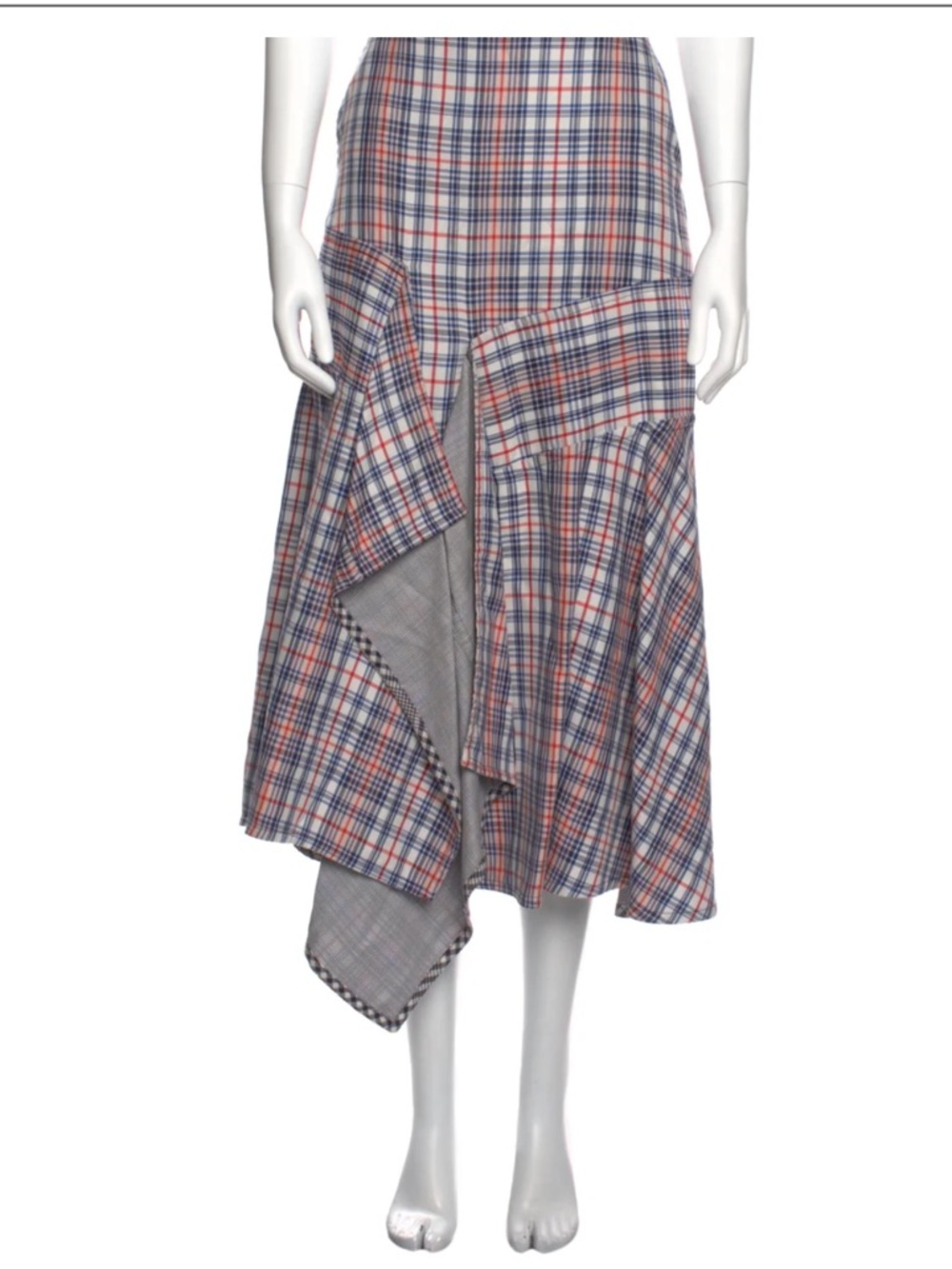 Plaid Asymmetric Midi Skirt in Blue and Red